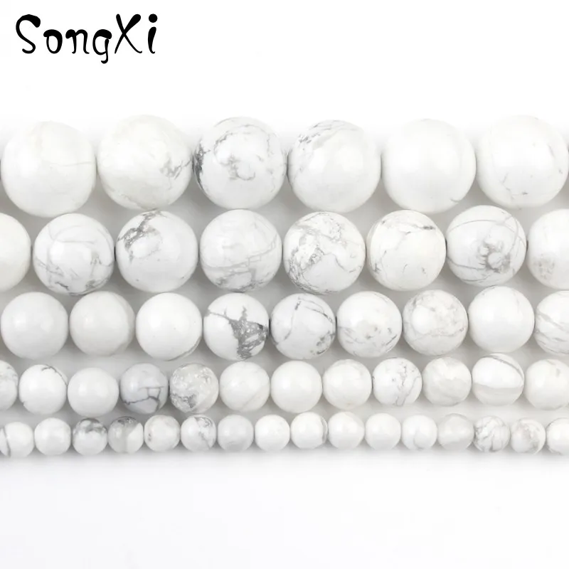 Круглые белые и бирюзовые говлит из натурального камня бисер для