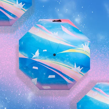 

2020 Blue Crane Three Folding Umbrella For Women Anti-UV Sunscreen Parasol Portable Windproof Dual-use Sunny And Rain Umbrellas