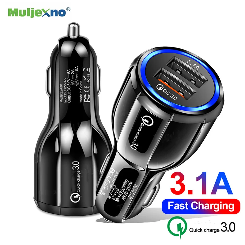 

Quick Charge 3.0 Car Charger Portable 5V 3.1A Fast Charging GPS Double USB Charger For iPhone Samsung iPad Dual USB Car-Charger