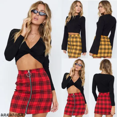 Горячая Ретро Женская клетчатая Шотландка с высокой талией Checker мини юбка на