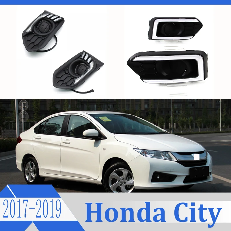 2 шт. для Honda City- Светодиодный дневной ходовой светильник DRL Автомобильная противотуманная фара 6000K белый светильник желтый светильник
