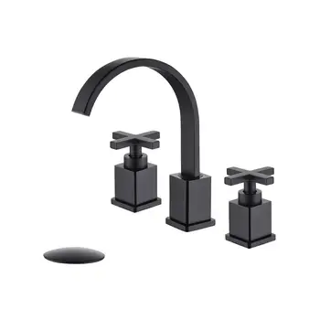 

KOKOSIRI Double-Handle Centerset Bathroom Sink Faucet Widespead Lavatory Basin with Pop Up, Rustproof, Matte Black, A1004BK