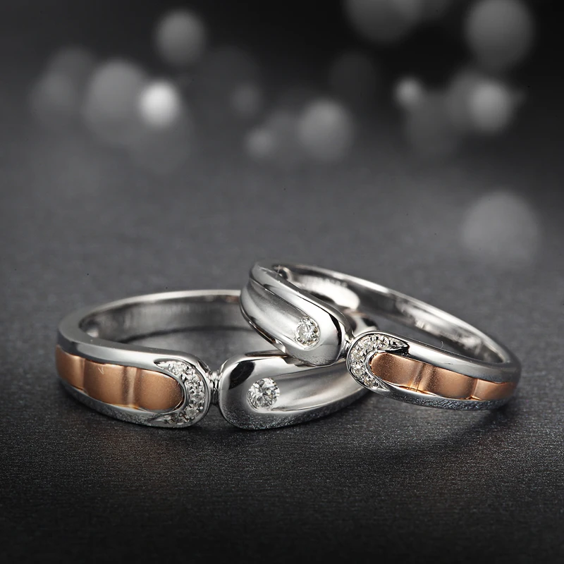 18K двухцветное Золотое кольцо с натуральным бриллиантом, комплект для пары, обручальное кольцо ручной работы, ювелирные изделия из