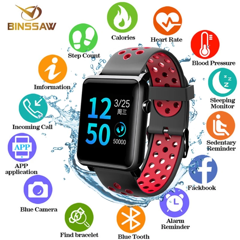 BINSSAW Новинка 2020 смарт-браслет 1 3 &quotцветной экран Смарт-часы IP68 фитнес-трекер
