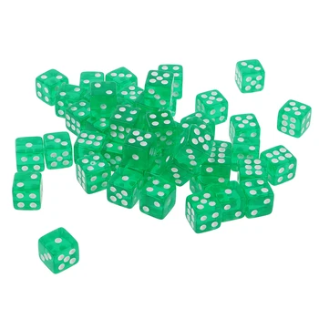 

50 pieces Translucent Dice D6 Set for Bringing Fun to a Game or Learning Math and Toy Game Gift Green