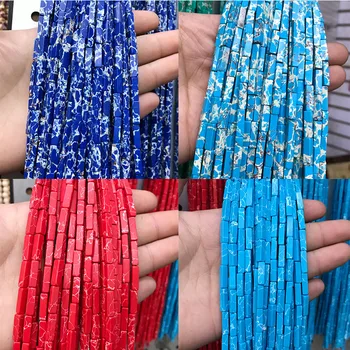 

Yanqi 13*4mm 27pcs Blue red pink Turquoises Beads Natural Stone Square Loose Spacer Beads For Jewelry Making