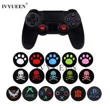 IVYUEEN 2 шт. силиконовый джойстик с принтом кошки/черепа, джойстик для Dualshock 4 PS4 Pro Slim, контроллер для XBox One X S