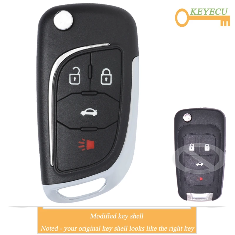 

KEYECU Modified Flip Remote Control Car Key Case Shell for Chevrolet Cruze Epica Lova Camaro Impala, FOB 4 Buttons - HU100 Blade