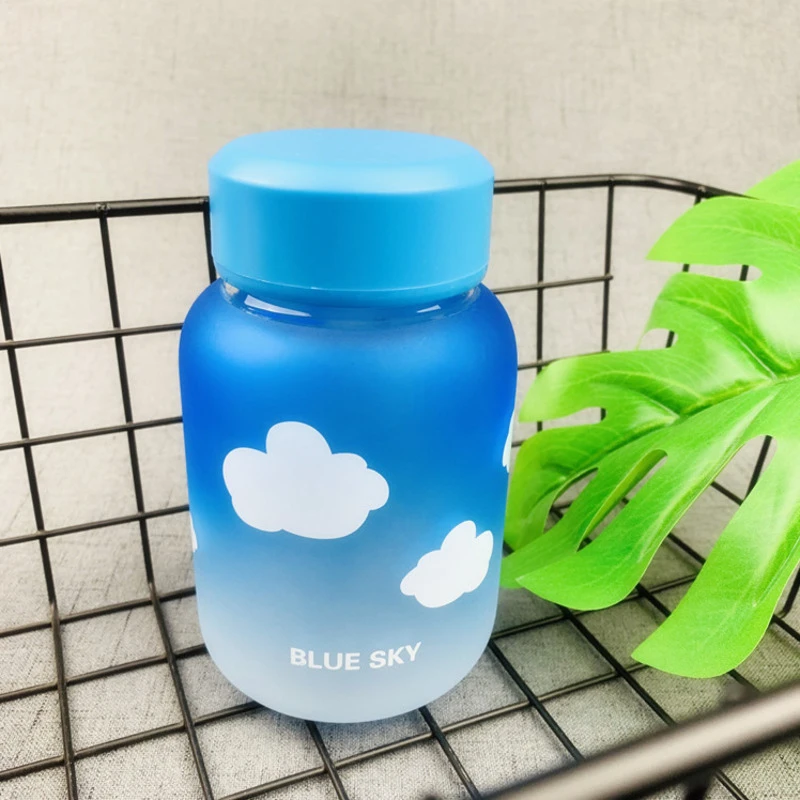 600 мл креативная стеклянная бутылка для воды, градиентные цвета, спортивные бутылки, модная походная бутылка, посуда для напитков, подарок на дропшиппинг - Цвет: Blue