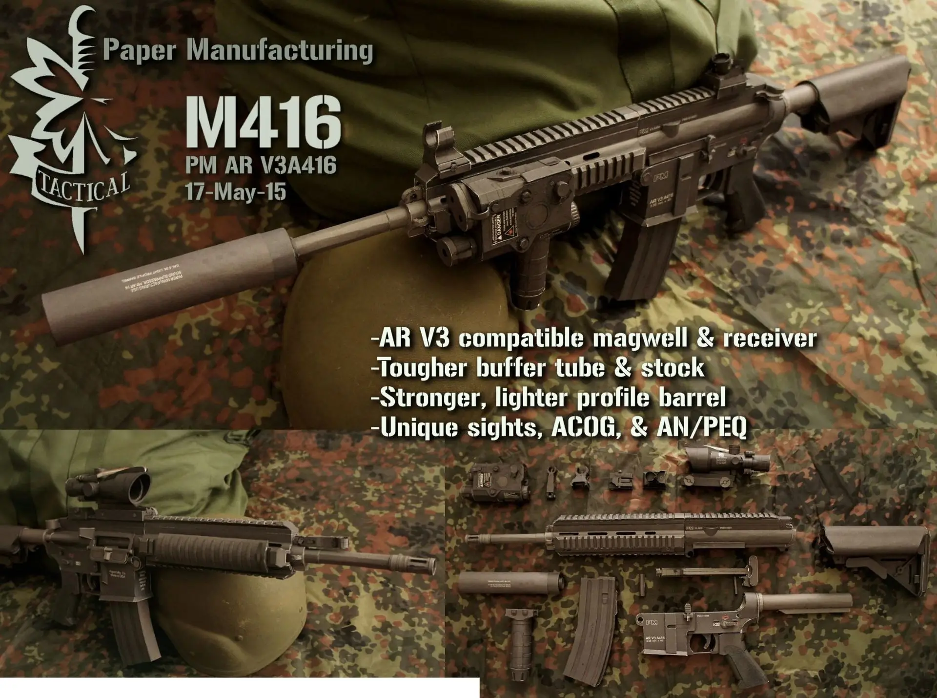 95 см Assault M416 3D бумажная модель пистолет джедай выживания курица 1:1 Снайпер