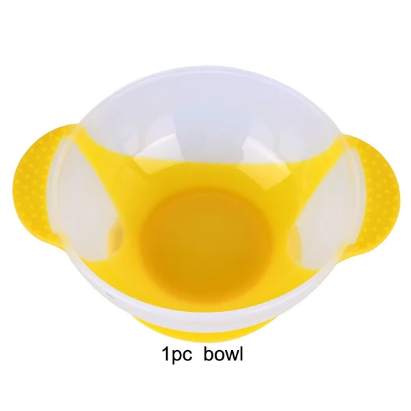 yellow bowl 1 шт./3 шт./компл. детская посуда столовая посуда всасывающая чаша с ложка с датчиком температуры детская еда детский обеденный миска для питомца посуда - Цвет: yellow bowl