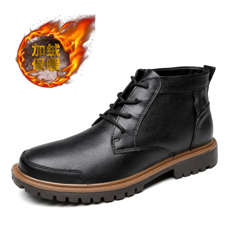 Hot Mens Fur Boots Cowhide Ankle Boots Men Winter Warm Work Shoes Mens Luxury Brand Designer Men Outdoor Boot