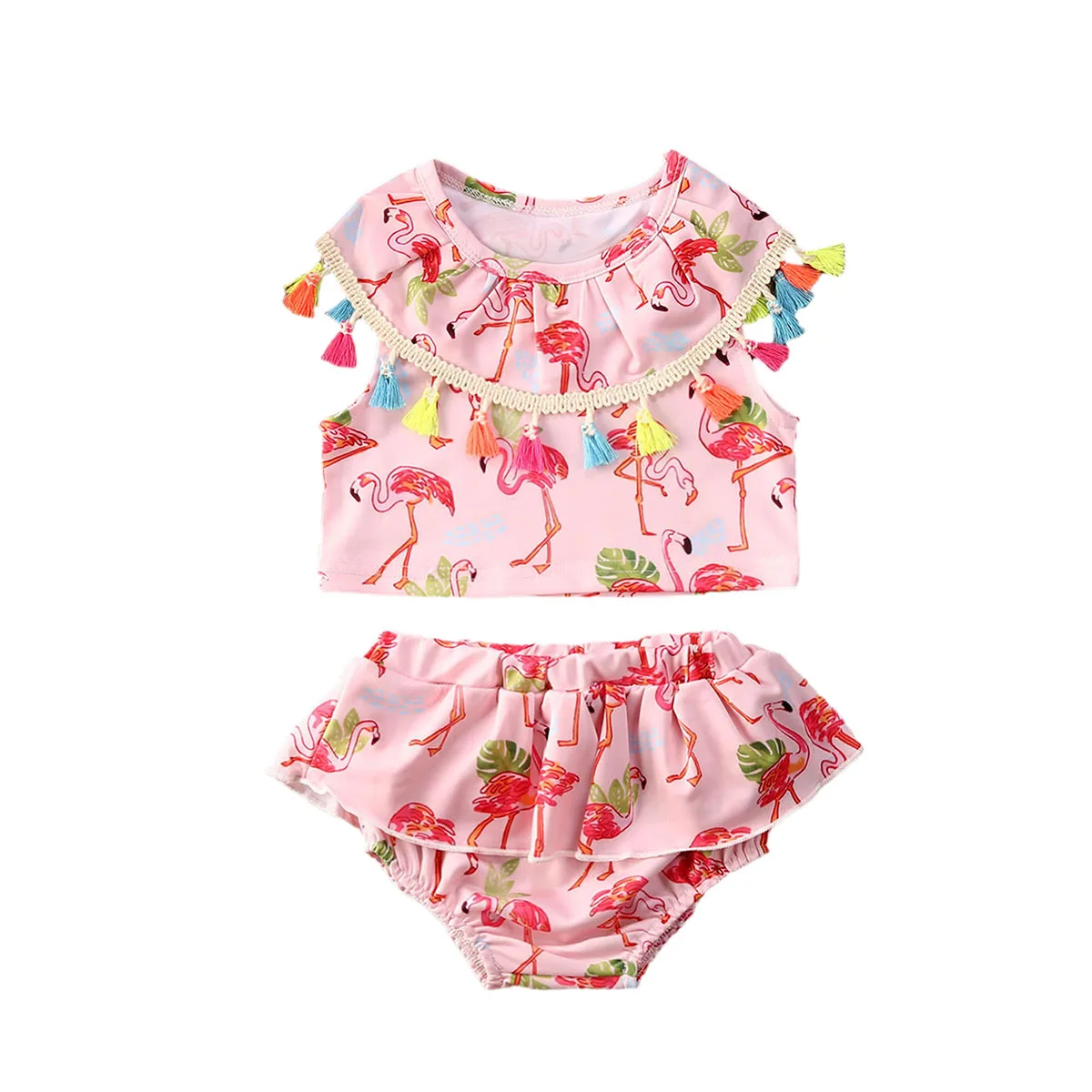 

2020 0-5Y Fashion Cute Summer New Infant Baby Girls Bikini Set Newborn Baby Flamingo Top+Shorts Set Size