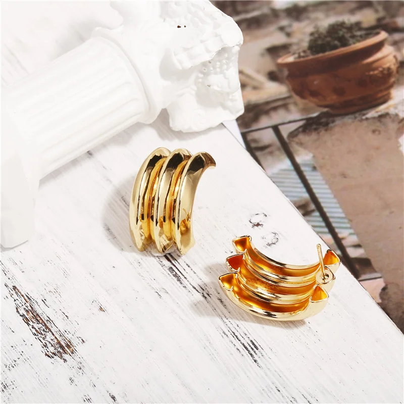 Женские многослойные серьги гвоздики IF ME золотистые/металлические сережки с