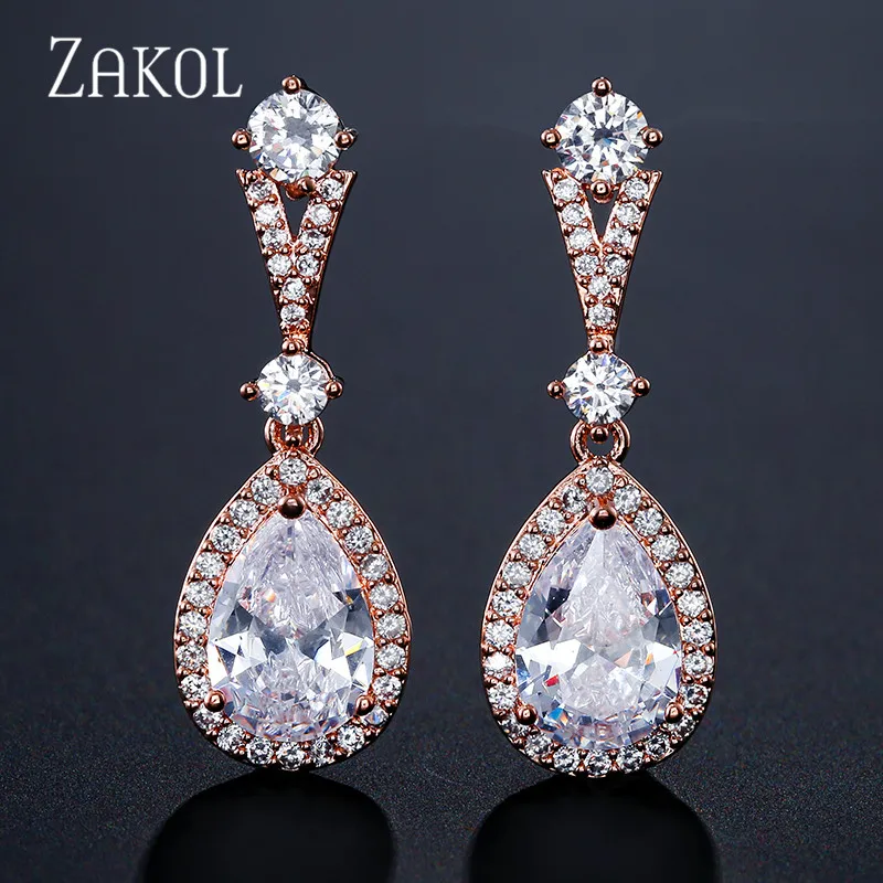 ZAKOL, новинка, модные серьги-капли с фианитами для женщин, модные ювелирные изделия в виде капли воды, очаровательные серьги для свадебной вечеринки, женские подарки FSEP2182