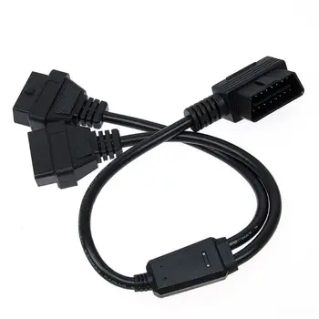 

50cm Black OBDII OBD2 16 Pin Right Angle Male to Female Y Splitter Extension Cable Car Diagnostic Extender Cord Adapter