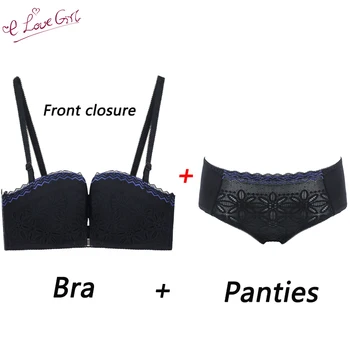 

Elovegirl Front Buckle Sexy Lace Underwear Set Female Comfortable Adjustment Gather and Push up Girl‘s’ Bra Set