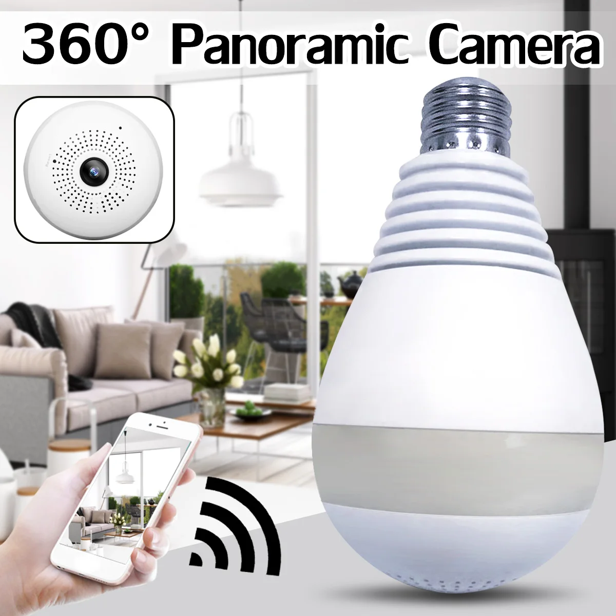 

360 Degree Panoramic Light Bulb Camera Wireless WiFi Induction Real-time Monitoring Camera Two-way Sound Home Security Protectio