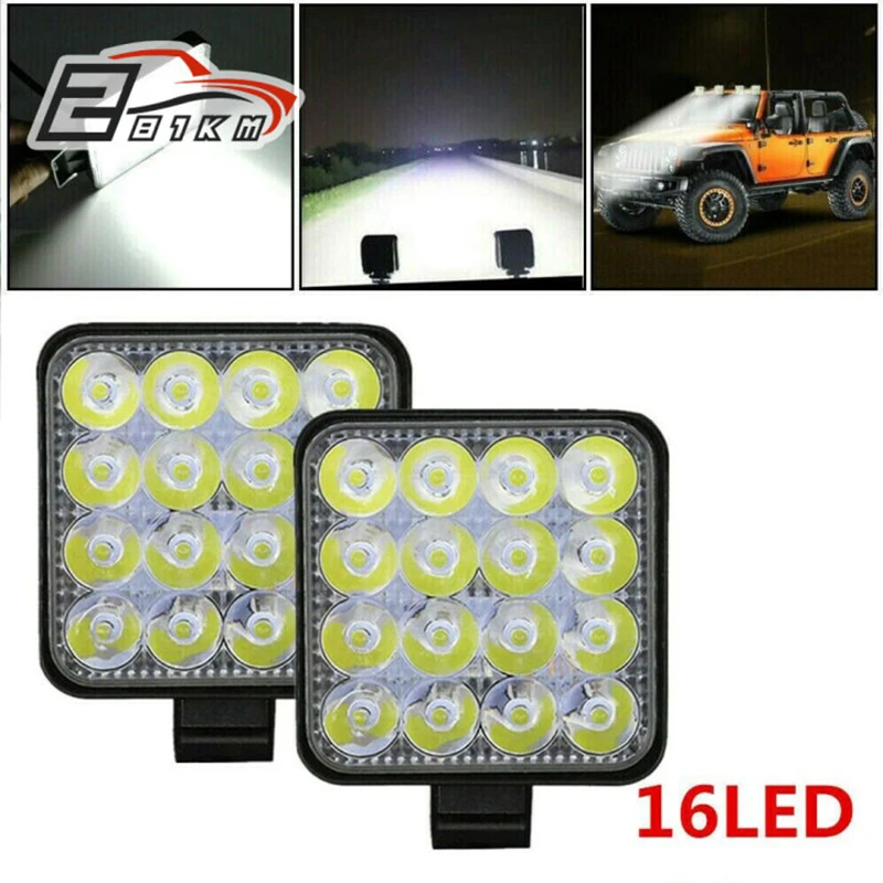 

281KM 2Pcs Square 48W 16LED Work Light 12V 24V Off Road Flood Spot Lamp Car Headlight For Car Truck