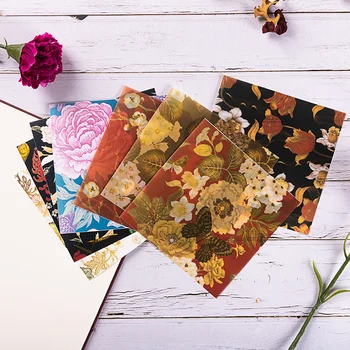 

8pcs/Bag Vintage Gold Autumn Flower Vellum Paper Pattern Pack for Scrapbooking Happy Planner Card Making Junk Journal Project