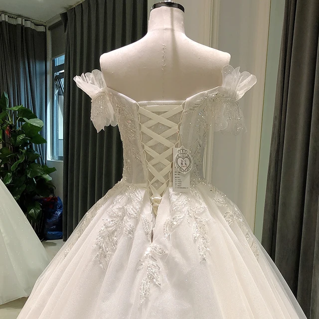 SL-8242 simple ball gown wedding dress 2021 elegant puff sleeve beads bridal wedding gowns for bride dresses ladies 4