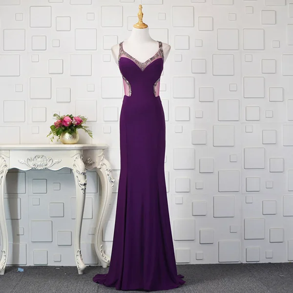 as photo purple YY01 Churlya Wurfel purple prom dresses mermaid halter sleeveless long dresses evening dresses women vestidos largos de fiesta - Color: as photo purple