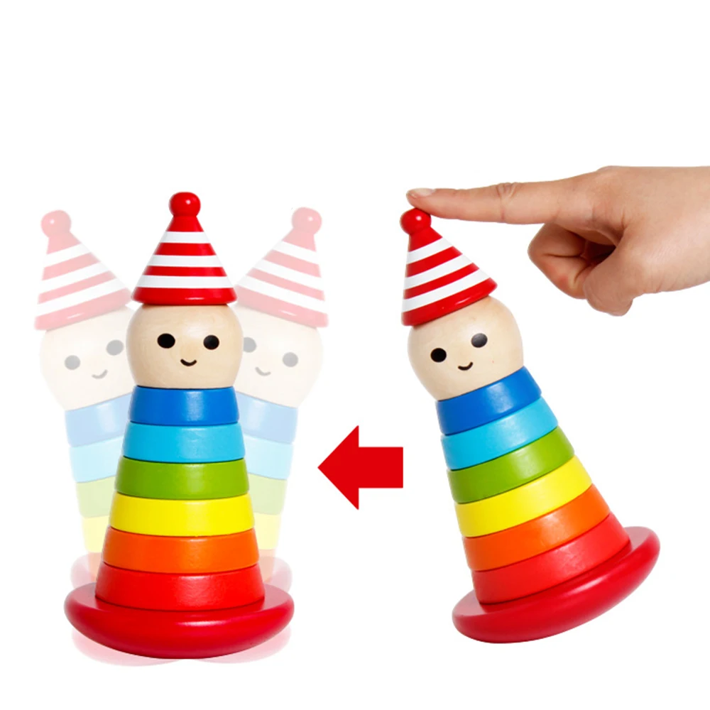 Деревянная игрушка-неваляшка, клоун-неваляшка, складывающееся кольцо, деревянная развивающая игрушка для детей, сортировка, вложение и укладка