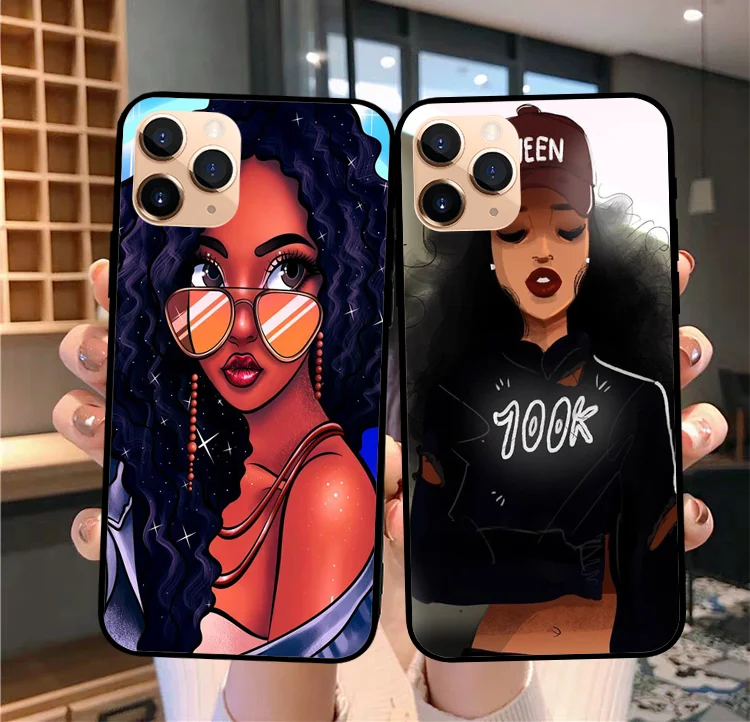 

Fashion Black african girl 2bunz Melanin Poppin Soft TPU Phone Cover Case for iPhone 11Pro 6 6SPlus 7 8Plus MAX XR XS X10 SE2020