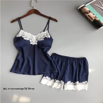 

Temperament and interest clothing The new sexy Imitation silk comfortable powder home wear lace edge decoration sexy pajamas