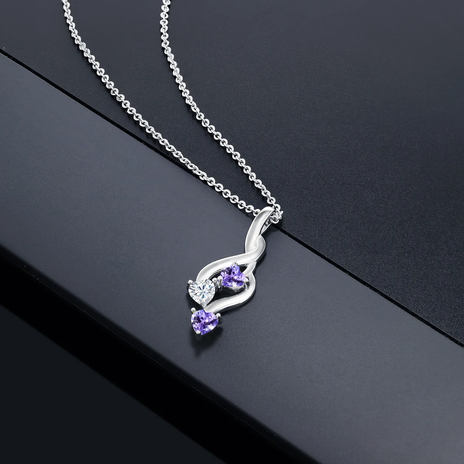 GemStoneKing 925 пробы серебряный кулон Синий танзанит создан Муассанит GHI 0.21ct росы для женщин ювелирные украшения