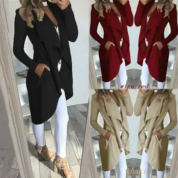 

2020 Womens Long Sleeve Trench Coat Ladies Cardigan Overcoat Jumper Plus Size XXL Autumn Winter Fashion Clothes