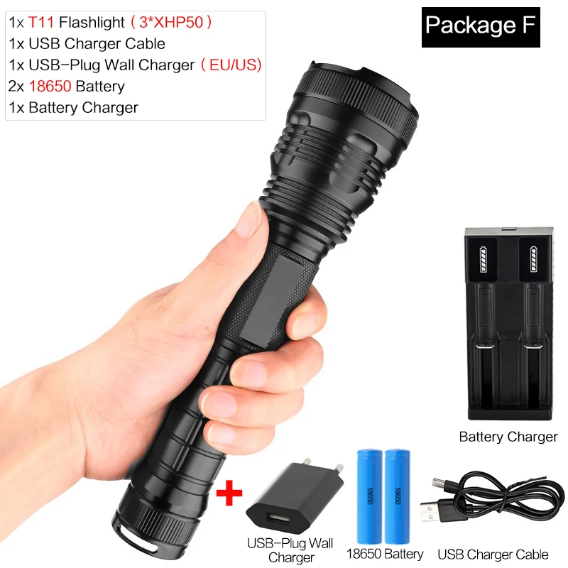 Package F 7500 люменов XLamp 3* XHP50 самый мощный светодиодный фонарик usb Zoom фонарь xhp70.2 xhp50 18650 или 26650 перезаряжаемый аккумулятор для охоты - Испускаемый цвет: Package F