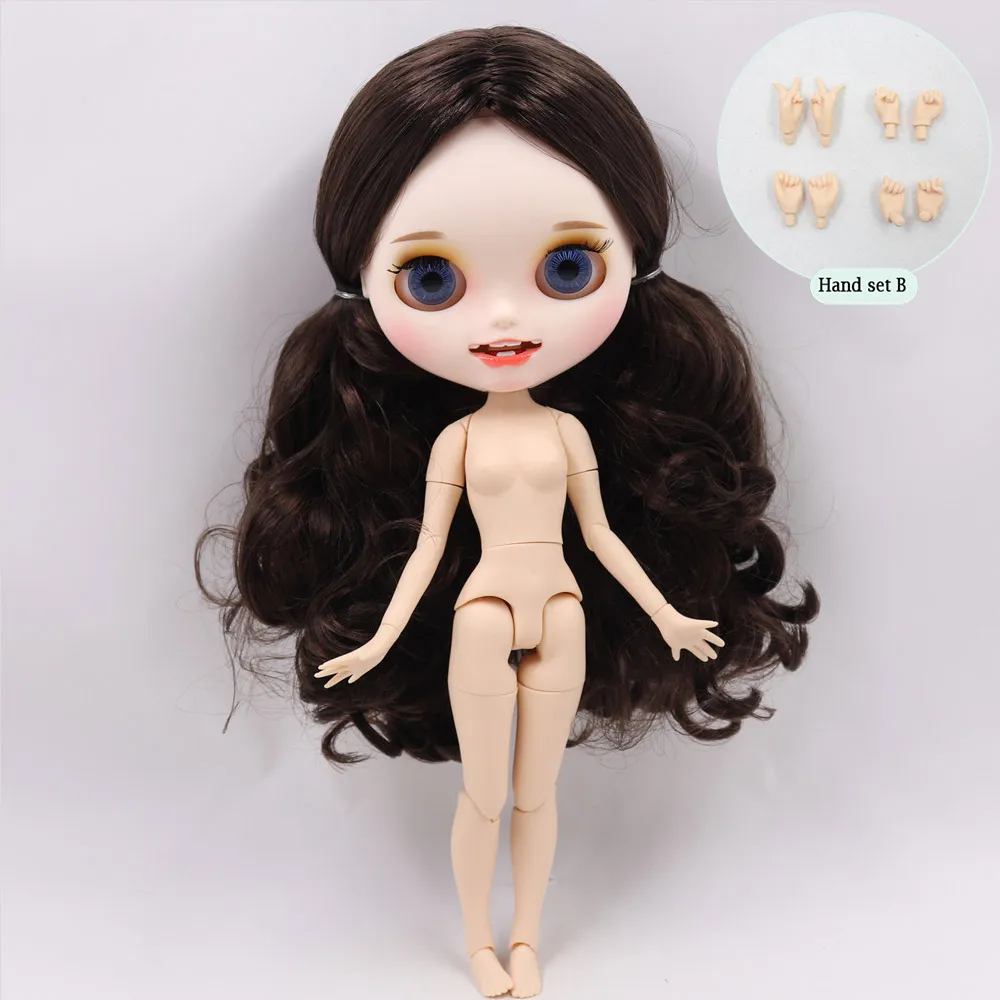 Ледяной обнаженный Blyth кукла No. BL9158/0222 темно-каштановые волосы резные губы открытый рот матовые индивидуальные лица соединение тела 1/6 bjd - Цвет: like the picture
