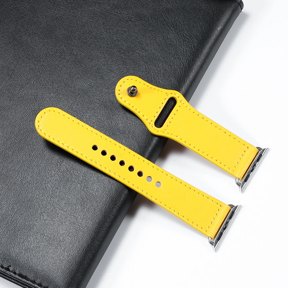 yellow Кожаный ремешок для apple watch 5 4 band correa apple watch 44 мм 42 мм 40 мм 38 мм iwatch 5 4 3 2 1 браслет из натуральной кожи - Цвет ремешка: yellow