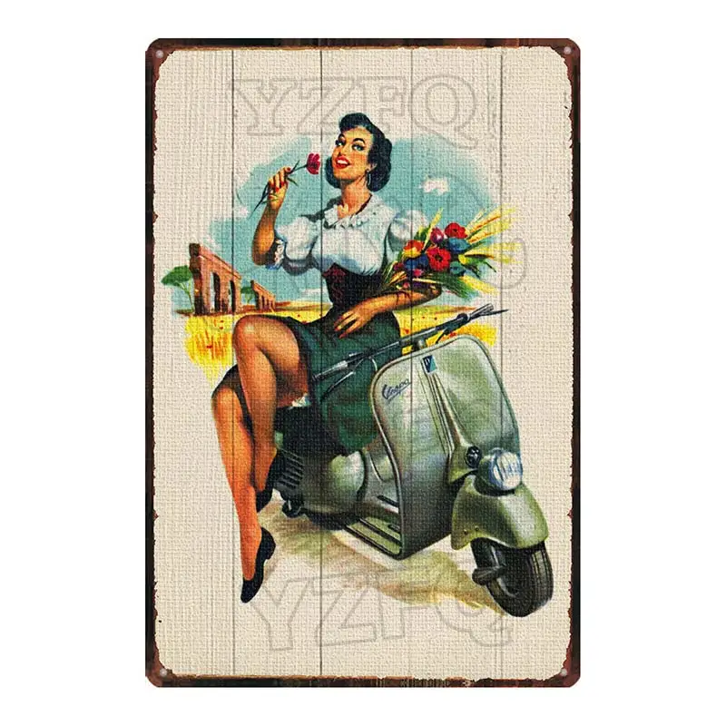 Vespa классический скутер мотоцикл оловянный гаражный знак металлические тарелки настенный паб домашний арт мотор декор железный плакат DU-5874A - Цвет: DU-5875