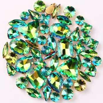 

Gold claw settings 50pcs/bag shapes mix Fruit green rainbow glass crystal sew on rhinestone garments shoes bags diy trim