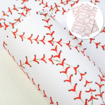 

David accessories 20*34cm Baseball Printed Litchi Pattern Faux Leather Fabric for Bows in Crafts DIY Handmade Materials,1Yc10592