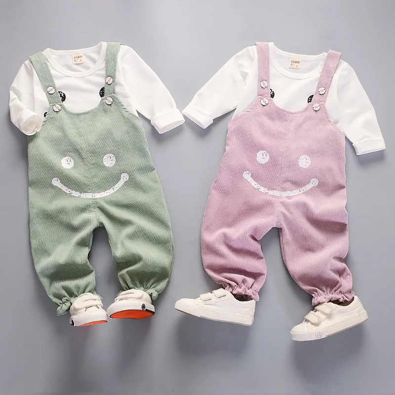 

Autumn And Winter New Baby Kids Girls Sets Solid Color T-Shirt + Bib Pants Bodysuit Toddler Kids Suit Clothes Outfit Top