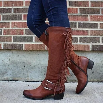 

Boots Women Women Tassel Mid Calf Boots Fashion Casual Motorcycle Flat Boot Winter Round Toe Shoes botines mujer 2020 Botas