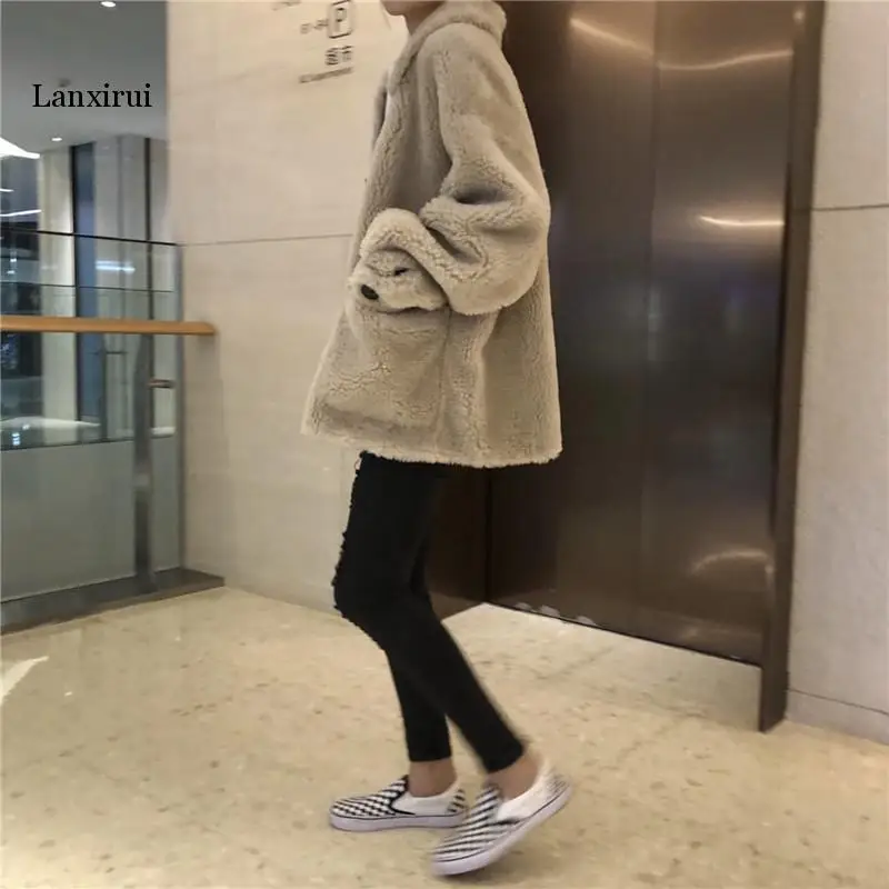 Высококачественное женское осенне-зимнее Новое модное пальто из искусственного меха, Корейская одежда, утолщенная плюшевая верхняя одежда, куртка с длинным рукавом, меховое пальто 857
