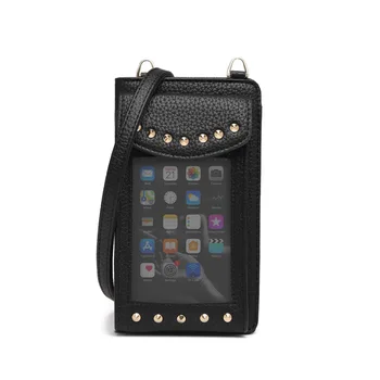 

Lady mobile phone bag with rivet multifunctional pu phone bag with large capacity wallet mini bag shoulder crossbodybag