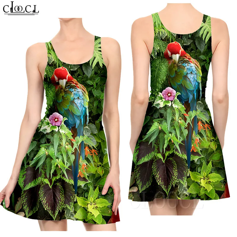 Ladies Dress Fashion Elegant Parrot Printed Colorful Dresses Sexy Women's Girls Short Slim Dress Beach Summer vestidos de verano (2)