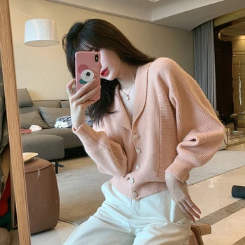 

Dunayskiy 2020 Autumn Winter Women's V-Neck Sexy Cropped Knitwear Knitted Single Button Short Cardigans Lady Sweaters