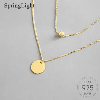 

Springlight 100% 925 Sterling Silver Necklace Medal Round Corn Double Layer Collarbone Necklace Fine Jewelry Dropship Suppliers