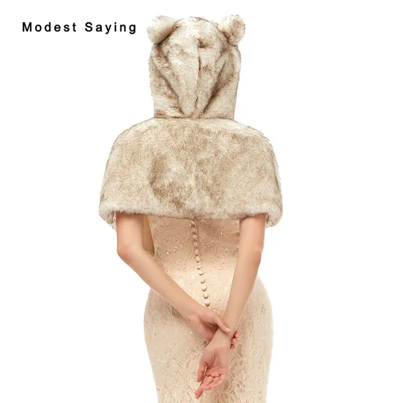 Дизайн Элегантные Свадебные шали из искусственного меха с капюшоном модные свадебные вечерние Болеро накидка палантины теплые накидки свадебные аксессуары
