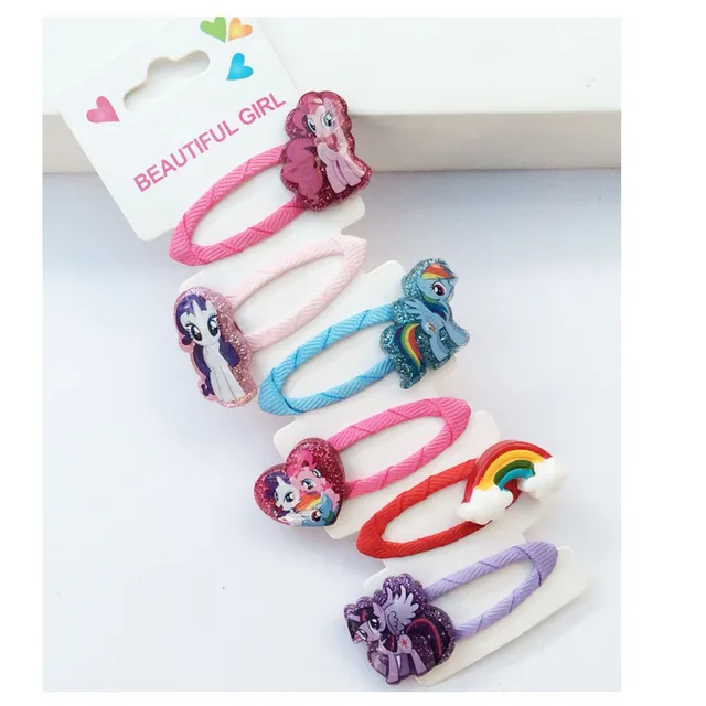 6 Pcs My Little Pony Hair Rope Hair Clip Child Girl Cartoon Cut Cartoon Resin Rainbow Baby Hair Accessories 6 hair clip