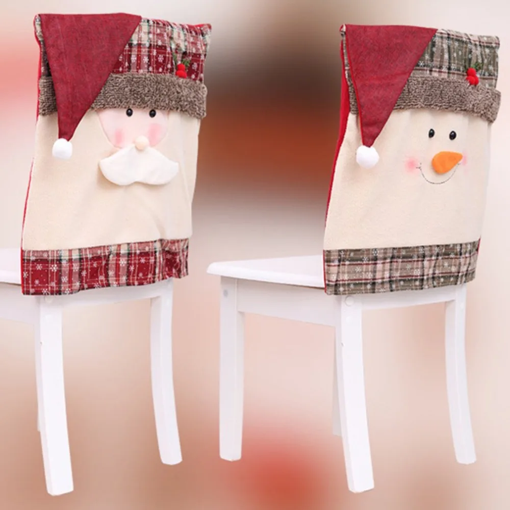 Christmas Decoration Home Decor Hat Back Chair Cover Decor Restaurant Hotel Square Stool Snow Man Furniture Decoration