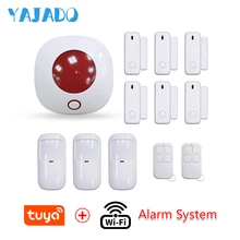 YAJADO Tuya WiFi Home Security Alarm System with Wireless Detectors & Indoor Siren Alarm Speaker Android&iOS APP Remote Control