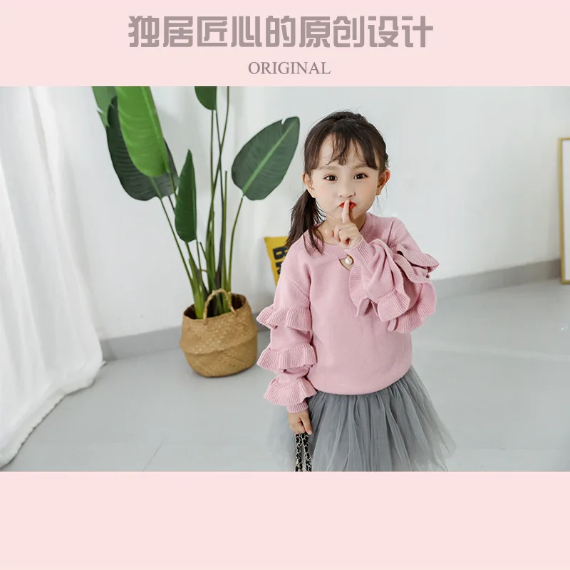

CHILDREN'S Sweater Sweet Girls Solid Color Sweater Cute Baby Pullover Sweater Spring And Autumn New Style GIRL'S Sweater