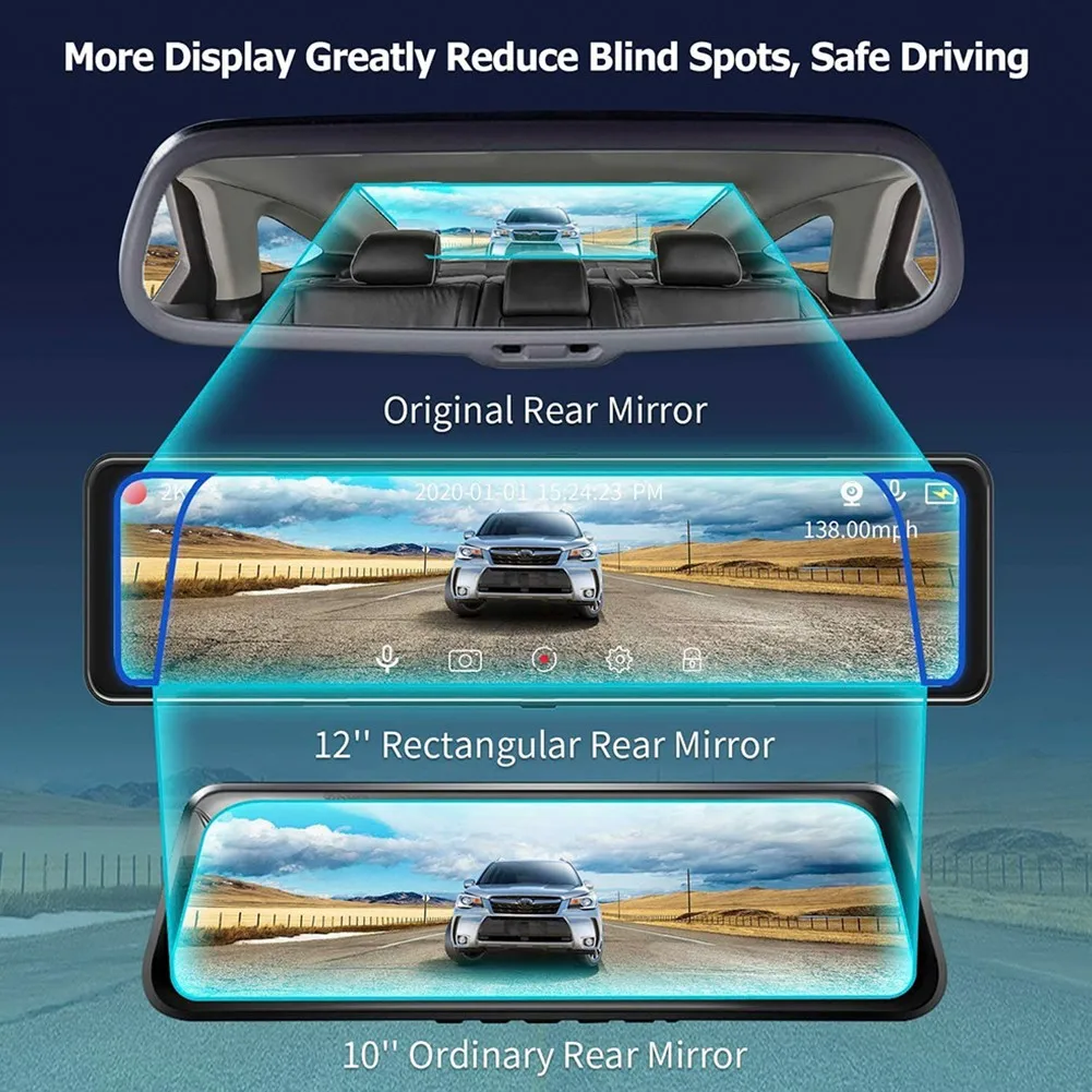 atv gps 12 Inches Multi-language 4K+2K Car DVR Touch Screen Stream Media Dual Lens Video Recorder Rearview Mirror Dash Camera truck gps navigation